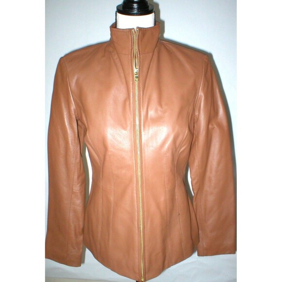 New Womens S Light Brown Soft Cole Haan Leather Jacket Italian Leather Lined - Picture 4 of 12